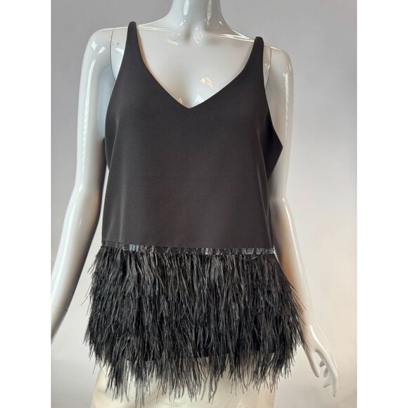 Romeo + Juliet Couture Black Feather Fringe V-Neck Tank Top L - Picture 9 of 16